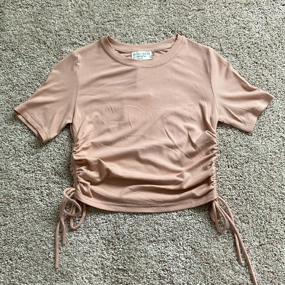 Dress Forum • Nude Ribbed Tee with Ruched Adjustable Sides
